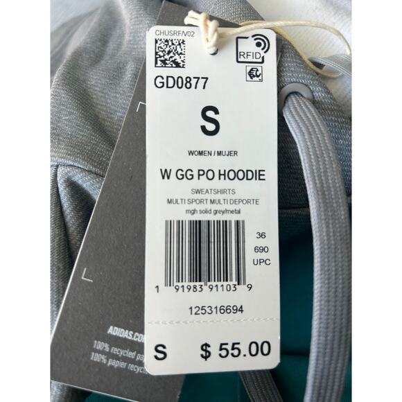 NWT Adidas Aeroready Big Silver Logo Hoodie Sweatshirt Gray Women’s Small - Picture 6 of 9